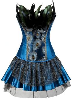Ocean Plus Damen Klassischer Pfauenfeder Korsage Oberteil Bestickter Korsett Kleid Bauchkontroll Körperformungsanzug Corset mit Rock (M (EU 34-36), Königsblaues Kleid) von Ocean Plus