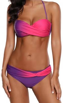 Ocean Plus Damen Sommer Mehrfarbig Geraffte Tie Dye Bandeau Twist Bikini Set Push up mit Bügel Beachwear (L (EU 36-38), Rosa) von Ocean Plus