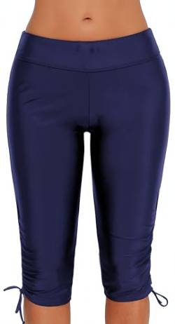 Ocean Plus Damen UV Schutz Schwarz Knielang Schwimmshorts 3/4 Beine Bikinihose Badehose große Größen Schwimm Leggings Strandmode (S (EU 34-36), Schleife Marineblau) von Ocean Plus