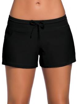 Ocean Plus Damen Unifarben Badeshorts mit Verstellbarem Tunnelzug Wassersport UV-Schutz Bikinihose Boardshorts Hotpants (3XL (EU 44-46), Schwarz) von Ocean Plus