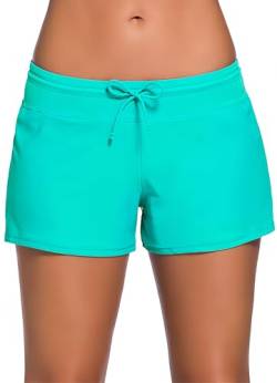 Ocean Plus Damen Unifarben Badeshorts mit Verstellbarem Tunnelzug Wassersport UV-Schutz Bikinihose Boardshorts Hotpants (L (EU 38-40), Grün) von Ocean Plus
