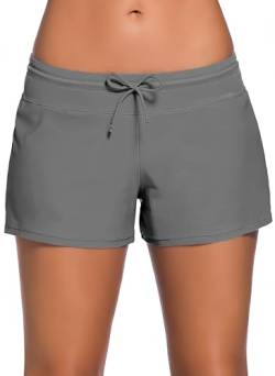 Ocean Plus Damen Unifarben Badeshorts mit Verstellbarem Tunnelzug Wassersport UV-Schutz Bikinihose Boardshorts Hotpants (S (EU 34-36), Grau) von Ocean Plus