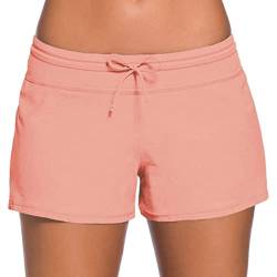 Ocean Plus Damen Unifarben Badeshorts mit Verstellbarem Tunnelzug Wassersport UV-Schutz Bikinihose Boardshorts Hotpants (XL (EU 40-42), Hellrosa) von Ocean Plus