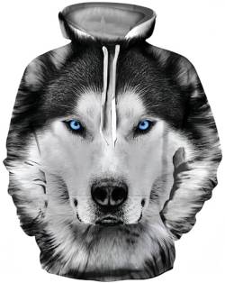 Ocean Plus Herren 3D Mehrfarbig Hoodie Schädel Kapuzenpullover Bunt Wolf Pulli Totenkopf Sweatshirt mit Kapuzen (3XL (Brustumfang: 132-152CM), Husky) von Ocean Plus