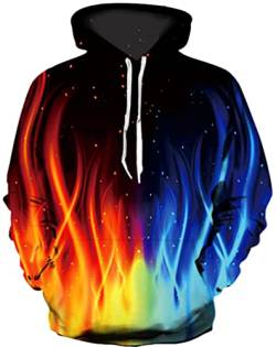 Ocean Plus Herren 3D Mehrfarbig Hoodie Schädel Kapuzenpullover Bunt Wolf Pulli Totenkopf Sweatshirt mit Kapuzen (L/XL (Brustumfang: 114-134CM), Farbige Flamme) von Ocean Plus