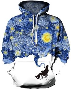 Ocean Plus Herren 3D Mehrfarbig Hoodie Schädel Kapuzenpullover Bunt Wolf Pulli Totenkopf Sweatshirt mit Kapuzen (L/XL (Brustumfang: 114-134CM), Galaxie rauchender Mann) von Ocean Plus