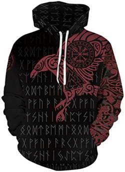 Ocean Plus Herren Bunter Hoodie Pulli mit Kapuzen Unisex Kapuzenpullover mit Digitaldruck und Kordelzug Langarm Sweatshirt mit Fronttaschen (XXL (Brustumfang: 127-147CM), Roter Adler) von Ocean Plus