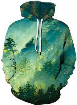 Ocean Plus Herren Digitaldruck Kapuzenpullover mit Langen Ärmeln Herbst Halloween Schädel Kapuzenpulli Lockere Sport Hoodies (XL (Brust: 122-142CM), Grüner Wald) von Ocean Plus