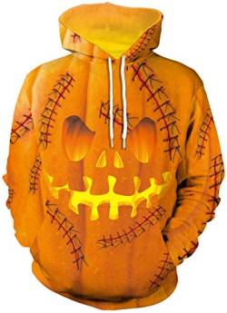 Ocean Plus Herren Fun Hoodie Halloween Kapuzenpullover mit Kängurutasche Weihnachten Langarm Sweatshirt Mehrfarbig Aufdruck Pulli Pullover (L (Brustumfang: 112CM), Kürbis) von Ocean Plus