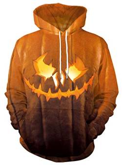 Ocean Plus Herren Fun Hoodie Halloween Kapuzenpullover mit Kängurutasche Weihnachten Langarm Sweatshirt Mehrfarbig Aufdruck Pulli Pullover (XL (Brustumfang: 116CM), Halloween Kürbis) von Ocean Plus