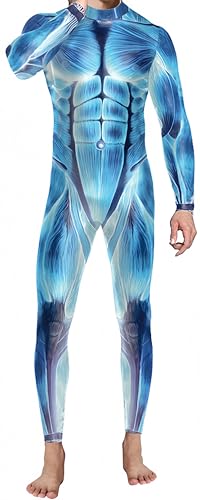 Ocean Plus Herren Halloween Skelett Anzug Jumpsuit Skinny Tier Serie Digitaldruck Overall (M, Bunte Muskeln) von Ocean Plus