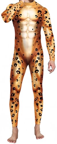 Ocean Plus Herren Halloween Skelett Anzug Jumpsuit Skinny Tier Serie Digitaldruck Overall (M, Leopard) von Ocean Plus