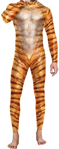 Ocean Plus Herren Halloween Skelett Anzug Jumpsuit Skinny Tier Serie Digitaldruck Overall (M, Tiger) von Ocean Plus