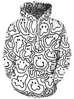 Ocean Plus Herren Kapuzenpullover Lebensecht 3D Grafik Hoodie mit Kängurutasche Pullover mit Kapuze Sweat Hood (L/XL (Brustumfang: 114-134CM), Lächelndes Gesicht) von Ocean Plus