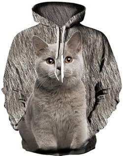 Ocean Plus Herren Kapuzenpullover Lebensecht 3D Grafik Hoodie mit Kängurutasche Pullover mit Kapuze Sweat Hood (XXL/3XL (Brustumfang: 126-146CM), Braune Augen Katze) von Ocean Plus