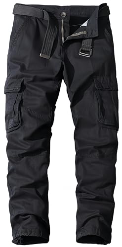 Ocean Plus Herren Lässige Hose Ohne Gürtel Baumwolle Freizeithose Lockere Gerade Beinform Multi-Pocket Cargohose (38 (Geeignet für 85 kg-90 kg), Schwarz) von Ocean Plus