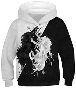 Ocean Plus Jungen Kapuzenpullover Bunt Teens Hoodie Kinder Langarm Pulli mit Kapuzen Sweatshirt Pullover (XL (Körpergröße: 155-160cm), Yin-Yang-Löwe) von Ocean Plus