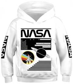 Ocean Plus Jungen Kapuzenpullover Digitaldruck Hoodie Langarmshirt Pullover Sweatshirts mit Kapuze (M (Körpergröße: 135-140cm), Weiße NASA) von Ocean Plus