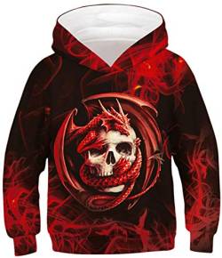 Ocean Plus Jungen Kapuzenpullover Digitaldruck Hoodie Langarmshirt Pullover Sweatshirts mit Kapuze (XL (Körpergröße: 155-160cm), Drache Schädel) von Ocean Plus