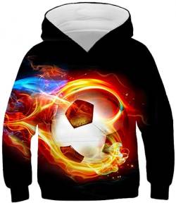 Ocean Plus Jungen Langarm Kapuzenpullover Kinder Digitaldruck Fußball Mädchen Sweatshirts mit Kapuzen (L (Körpergröße: 145-150cm), Flamme Fußball) von Ocean Plus