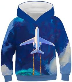 Ocean Plus Jungen Langarm Kapuzenpullover Kinder Digitaldruck Fußball Mädchen Sweatshirts mit Kapuzen (L (Körpergröße: 145-150cm), Flugzeug am blauen Himmel) von Ocean Plus