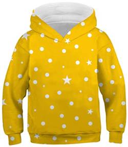 Ocean Plus Jungen Langarm Kapuzenpullover Kinder Digitaldruck Fußball Mädchen Sweatshirts mit Kapuzen (S (Körpergröße: 125-130cm), Gelbe Sterne) von Ocean Plus