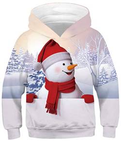 Ocean Plus Jungen Lange Ärmel Sweatshirt Tiere Digitaldruck Pulli mit Kapuzen Freizeit Sport Galaxie Kinder Kapuzenpullover (S (Körpergröße: 125-130cm), Roter Schal Schneemann) von Ocean Plus