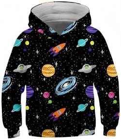 Ocean Plus Jungen Sweatshirt Kätzchen Kapuzenpullover Galaxis Hoodie Kinder Kapuzenpulli mit Kapuzen (M (Körpergröße: 135-140cm), Rakete und Raumschiff) von Ocean Plus