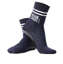 OceanSocks + EXTRA TASCHE | rutschfeste Aqua-und Beachsocken für Strand, Wasser, Wattwanderung, Boot & Boards, Damen, Herren, Kinder, Marine, 43-46 von OceanSocks