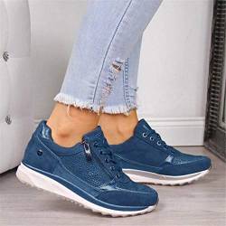 Oceansee Damen-Freizeitschuhe, modische flache Schuhe mit Keilabsatz, Reißverschluss, Schnürsenkel, bequeme Damen-Sneaker, vulkanisierte Schuhe, Blau, 37 von Oceansee