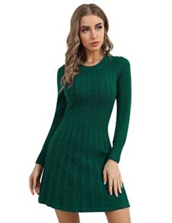 Ocextami Damen Strickkleid Elegant Pulloverkleid WeihnachtsPulloverkleid Chrismas Rundhals Pullikleid Minikleid Strickpullover Langarm Zopfmuster Kleid für Freizeit Cocktail Party GrünXXL von Ocextami