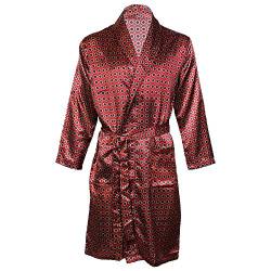 Octave® Herren Luxus Sommer Bedruckter Satin Kimono Wickelmantel Bademantel, rot, L von Octave