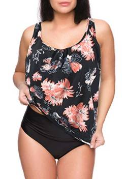 Octopus Oversize Damen Tankini Set Bauchweg mit Slip, Hotpants oder High Waist f5465 Farbe: Tankini Schwarz/Apricot, High Waist Slip G(1448)+S9(sw), Gr. 40 von Octopus