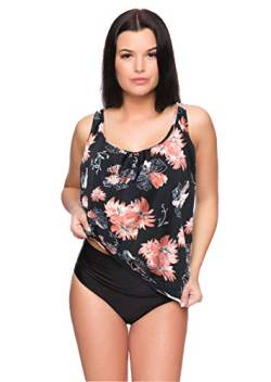 Octopus Oversize Tankini Set mit High Waist Slip 2tlg. Badeanzug f5493 Farbe: Tankini Schwarz/Apricot, High Waist Slip G(1448)+S9(sw), Gr. 54 von Octopus