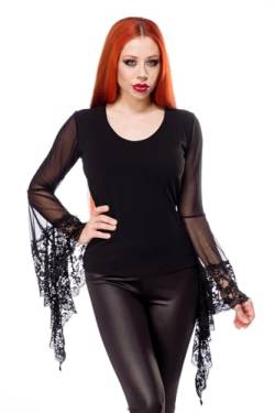 Damen Gothic Langarm Shirt mit Spitze mit Trompetenärmeln in schwarz elastisch XL von Ocultica