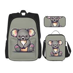 OdDdot Schultaschen-Sets Rucksäcke für Mädchen Schultaschen für Schüler Arbeit Mittagessen Tasche Federmäppchen Unisex Alpaka Lama, Der schöne Koala, Einheitsgröße von OdDdot