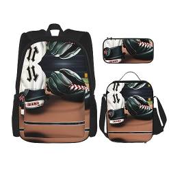 OdDdot Schultaschen-Sets Rucksäcke für Mädchen Schultaschen für Studenten Arbeit Mittagessen Tasche Federmäppchen Unisex I Love Garbage Trucks, Baseball und Handschuhe, Einheitsgröße von OdDdot