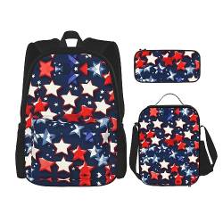 OdDdot Schultaschen-Sets Rucksäcke für Mädchen Schultaschen für Studenten Arbeit Mittagessen Tasche Federmäppchen Unisex Stiefmütterchen Perfektion Druck, Patriotic Stars Stripes Independence Day, von OdDdot