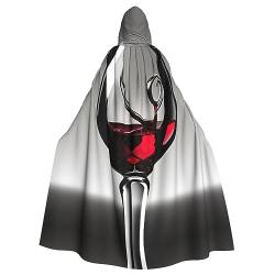 OdDdot Weinglas-Druck, Karnevals-Umhang, Erwachsenen-Kapuzenumhang, Hexenkostüm für Damen und Herren, Cosplay-Kostüme von OdDdot