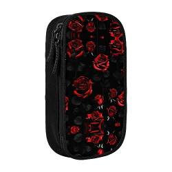 Oxford Cloth Pencil Case - Durable and Stylish Pen Case for School and Office Supplies Red and Black Roses, Schwarz , Einheitsgröße, Brustbeutel von OdDdot