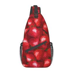 Umhängetasche mit Sternschnuppenmotiv und Herz-Druck, Schultertasche, Schultertasche für Damen, Reisen, Wandern, Brusttasche, Tagesrucksack, Rote Erdbeere, Einheitsgröße von OdDdot