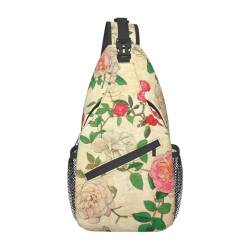 Umhängetasche mit zwei rosa Herzen, Schultertasche, für Damen, Reisen, Wandern, Brusttasche, Tagesrucksack, Retro Blume, Einheitsgröße von OdDdot