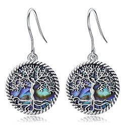 Baum des Lebens Ohrringe, S925 Sterling Silber natürliche Abalone Muschel Tropfen Haken Ohrringe, originelles Design Schmuck allergiefreie Geschenke für Frauen von Odinstone