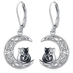 Katze Ohrringe, Damen Ohrringe 925 Sterling Silber Leverback Drop Schwarz Katze Ohrringe Dangle Katzen Schmuck Weihnachten Geburtstag Geschenke für Frauen Mädche von Odinstone