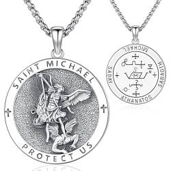 Odinstone Saint Michael Kette Sterling Silber 925 Erzengel Michael Halskette, Anhänger Herren Medaillen Erzengel St Michael Christliche Erzengel Halskette Religiöser Schmuck für Männer Frauen von Odinstone