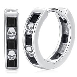 Totenkopf Ohrringe 925 Sterling Silber Unisex Klein Creolen Ohrringe Goth Huggie Creolen Zirkonia Halloween Schmuck Geschenke für Damen Männer von Odinstone