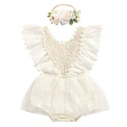 1 Geburtstag Mädchen Outfit Kurzarm Blumen Spitze Strampler Body Prinzessin Tüllrock Tutu Tüllkleid+Stirnband Sommer Babykleidung Erster Geburtstag Kleidung Baby Fotoshooting 2#Beige 18-24 Monate von Odizli