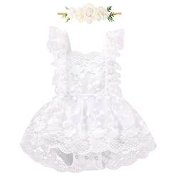 1 Geburtstag Mädchen Outfit Kurzarm Blumen Spitze Strampler Body Prinzessin Tüllrock Tutu Tüllkleid+Stirnband Sommer Babykleidung Erster Geburtstag Kleidung Baby Fotoshooting 26#Weiß 6-12 Monate von Odizli