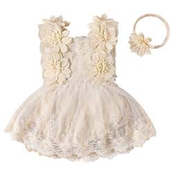 1 Geburtstag Mädchen Outfit Kurzarm Blumen Spitze Strampler Body Prinzessin Tüllrock Tutu Tüllkleid+Stirnband Sommer Babykleidung Erster Geburtstag Kleidung Baby Fotoshooting 34#Aprikose 0-3 Monate von Odizli