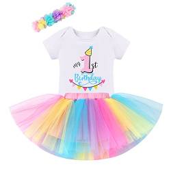 1. Geburtstag Mädchen Outfit Ammer Kurzarm Strampler+Prinzessin Tütü Tüllrock+Bowknot Stirnband 3tlg Bekleidungssets Erster Geburtstag Party Babykleidung Baby Fotoshooting Mehrfarbig-1st 1 Jahr von Odizli